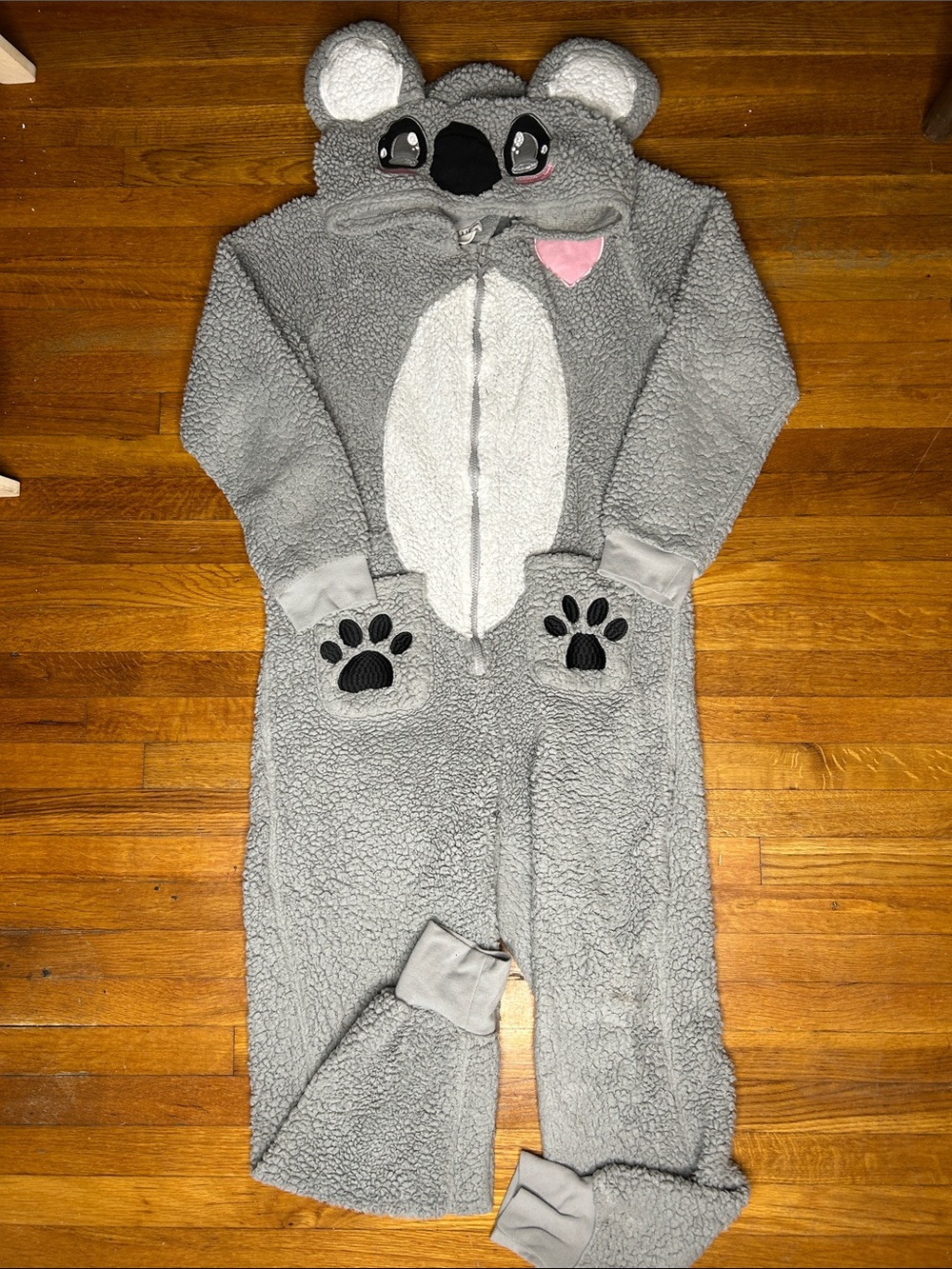 Gray Koala Fuzzy One-Piece Footie with Hood
